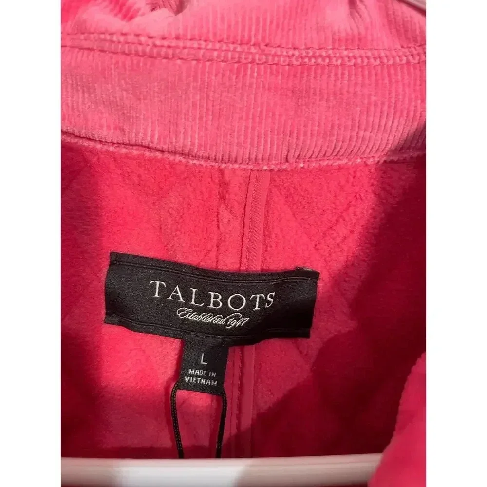 Talbots Pink Quilted Button Front‎ Vest with Corduroy Collar